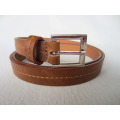 Brown cheap pu leather belt with top stitching